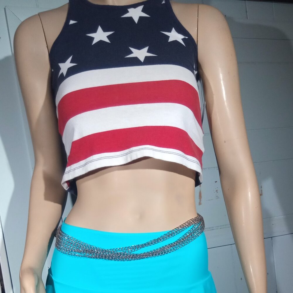 American Flag, Red, White & Blue Cropped, Sleeveless T-shirt. Old Navy. Adult XS